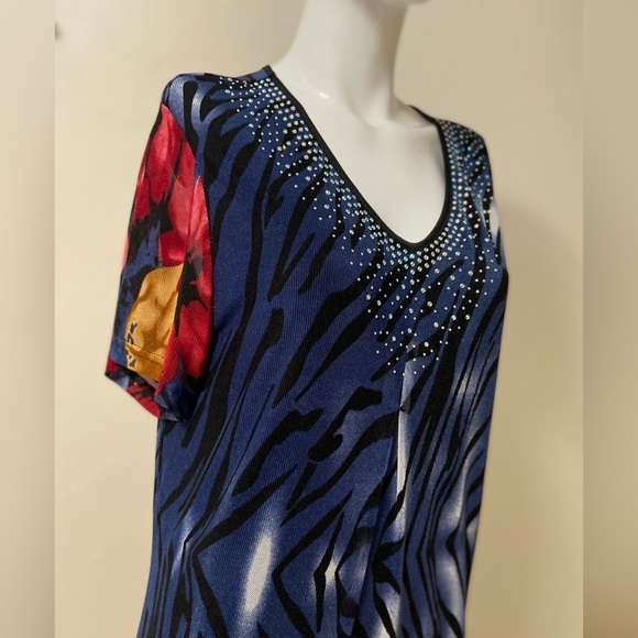 Serengeti Dresses & Skirts - Serengeti~Sparkling Jungle Flower Maxi Tunic Dress~Crystal V-Neckline~Size XL